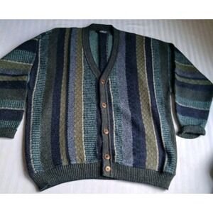 Monello Sweater Mens XL Cardigan Chunky Knit Geometric Grandpa Preppy Italy